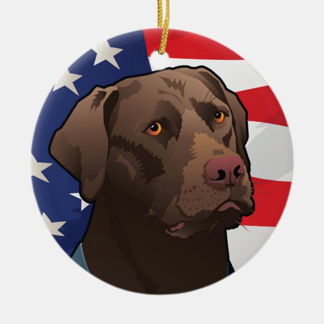 Chocolate Lab Retriever of America Ceramic Tree Decoration (Front)