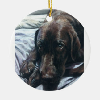 Chocolate lab sleeping ceramic tree decoration