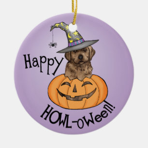 Chocolate Lab Witch Ceramic Tree Decoration