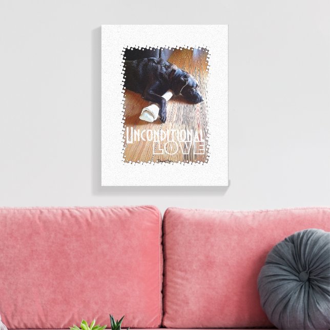 Chocolate Lab With Bone Photograph Canvas Print (Insitu(LivingRoom))