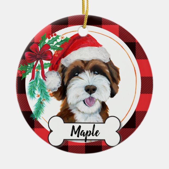 Chocolate Labradoodle / Chocolate Goldendoodle Ceramic Tree Decoration (Front)