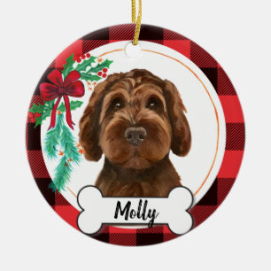 Chocolate Labradoodle / Chocolate Goldendoodle Ceramic Tree Decoration