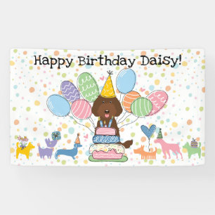 Chocolate Labradoodle Dog Birthday Party Banner