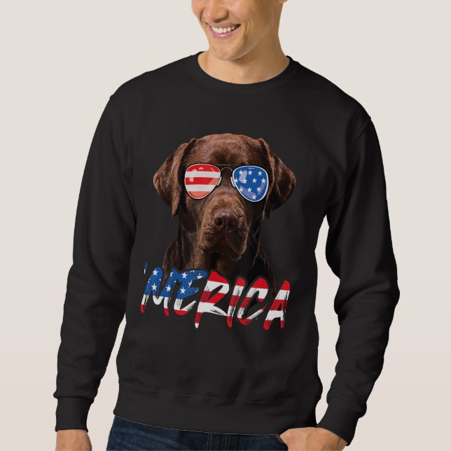Chocolate Labrador American Flag Lab Dog   4th Of  Sweatshirt (Front)