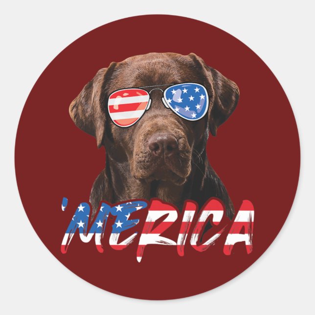 Chocolate Labrador American Flag Lab Dog Lover Classic Round Sticker (Front)