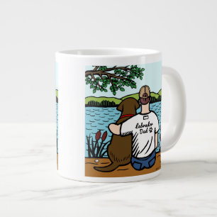 Chocolate Labrador and Dad Lake View Large Coffee Mug