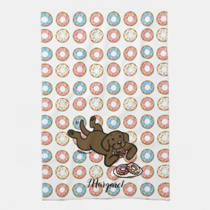 Chocolate Labrador and Doughnuts Tea Towel