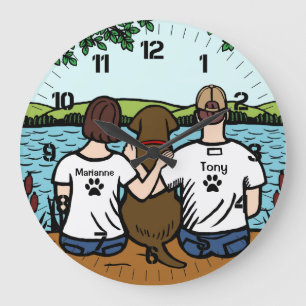 Chocolate Labrador and Mum and Dad Large Clock
