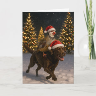 Chocolate  Labrador and Partridge Christmas card