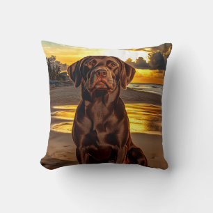Chocolate Labrador at Sunset Cushion