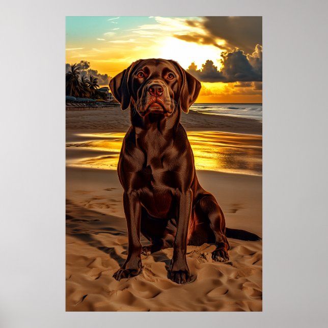 Chocolate Labrador at Sunset Poster (Front)