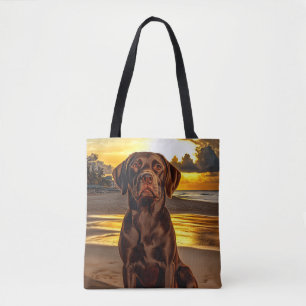 Chocolate Labrador at Sunset Tote Bag