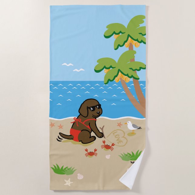 Chocolate Labrador Bikini Girl  Beach Towel (Front)