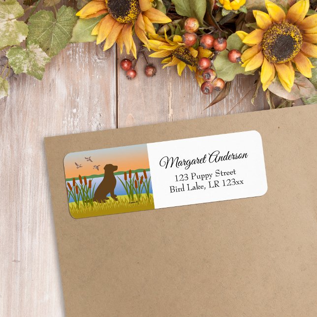 Chocolate Labrador Bird Dog Sunset (Chocolate Labrador Silhouette Design Return Address Label for Labrador Owners.  Bird Dog design.)