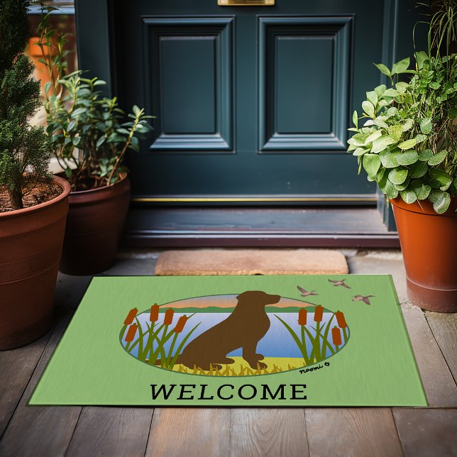 Chocolate Labrador Bird Dog Sunset oval Doormat (Chocolate Labrador Bird Dog Sunset Oval Doormat for Labrador Owners.  Personalized Gift Idea.)