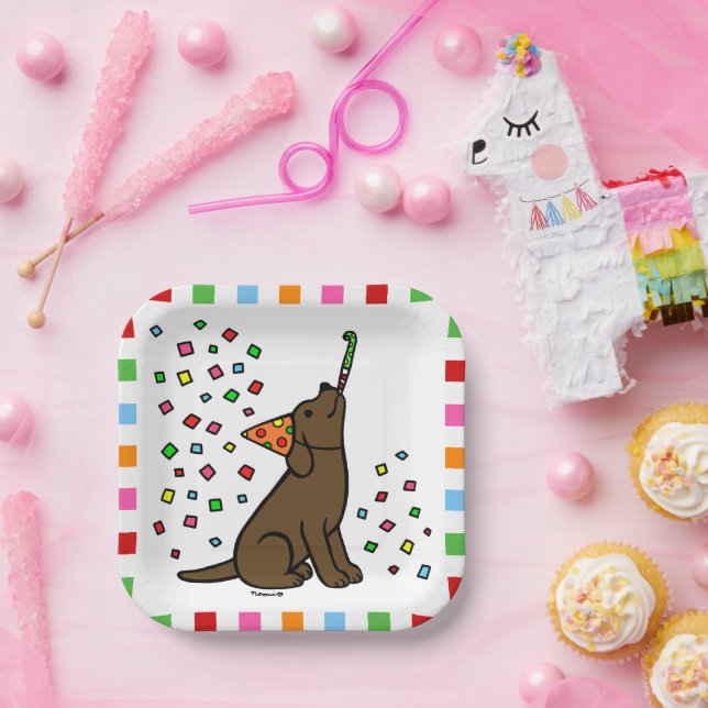 Chocolate Labrador Birthday Party Confetti Paper Plate (Party)