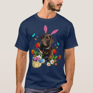 Chocolate Labrador Bunny Dog With Easter Eggs Bask T-Shirt