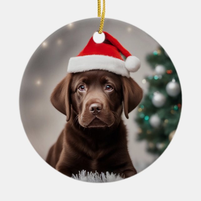Chocolate Labrador Christmas Ceramic Tree Decoration (Front)