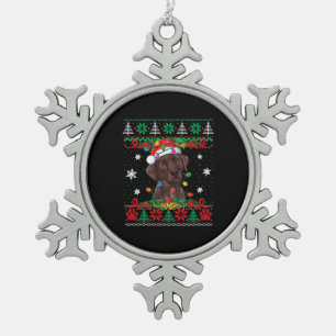 Chocolate Labrador Christmas Santa Ugly Lab Dog Snowflake Pewter Christmas Ornament