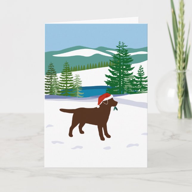 Chocolate Labrador Christmas Winter View Holiday Card (Front)