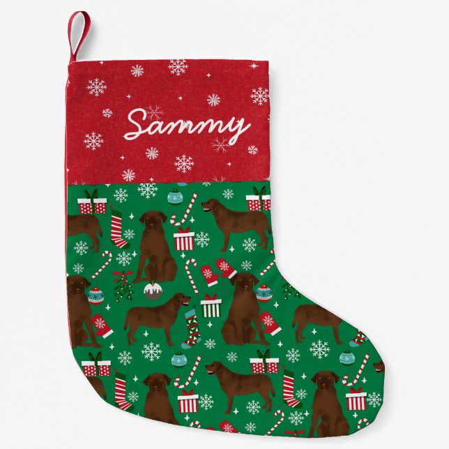 Chocolate Labrador custom dog name Small Christmas Stocking (Front)