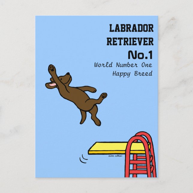 Chocolate Labrador Diving Cartoon Postcard (Front)