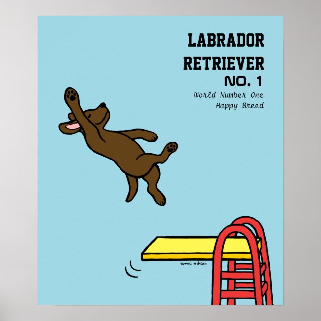 Chocolate Labrador Diving Cartoon Poster (Front)