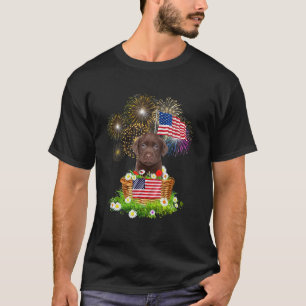 Chocolate Labrador Dog 4th July Basket American Fl T-Shirt