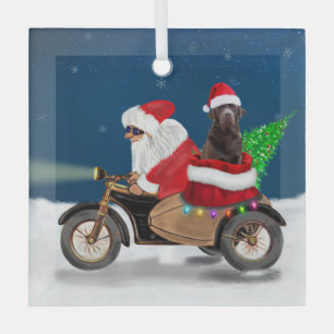 Chocolate Labrador Dog Christmas Santa Claus  Glass Tree Decoration