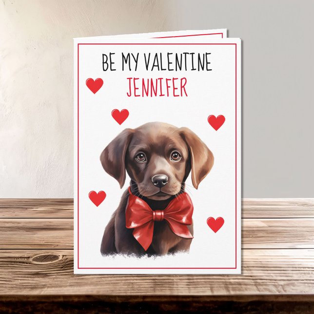 Chocolate Labrador Dog I Woof You Valentine Card (Creator Uploaded)