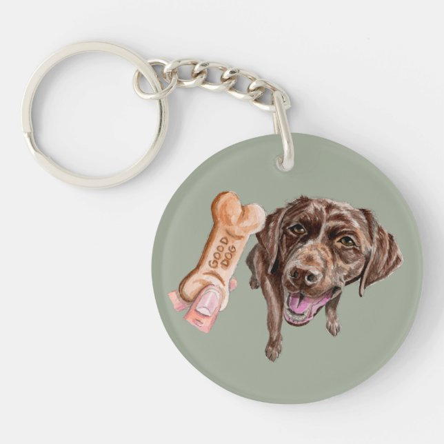 Chocolate Labrador Dog Key Ring (Front)