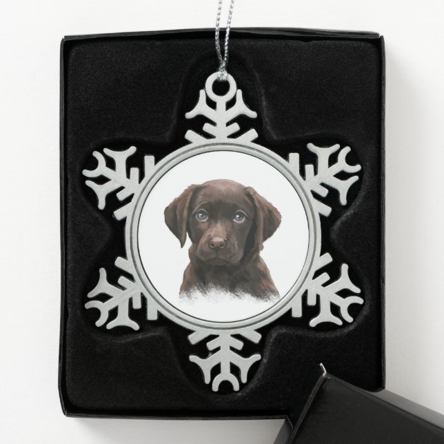 Chocolate Labrador Dog Snowflake Pewter Christmas Ornament (Box)