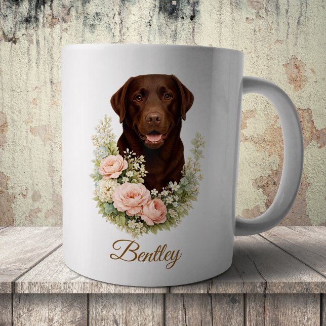 Chocolate Labrador Floral Portrait Coffee Mug (Creator Uploaded)