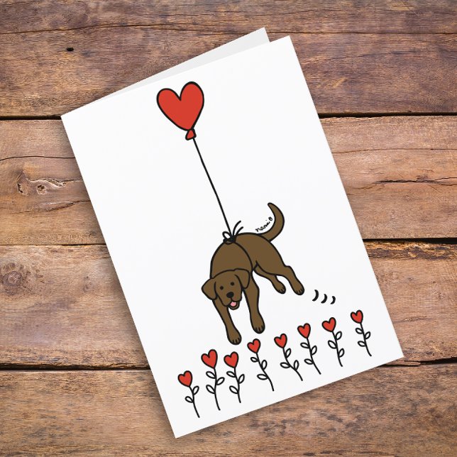 Chocolate Labrador Heart Balloon Thank You Holiday Card (Cute Chocolate Labrador Heart Balloon Design Thank You Cards for Chocolate Labrador Owners. )