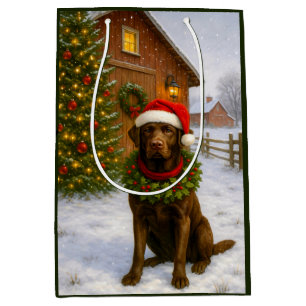 Chocolate Labrador Holiday Card Medium Gift Bag