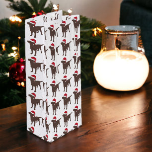 Chocolate Labrador In Red Santa Hat Wine Gift Bag