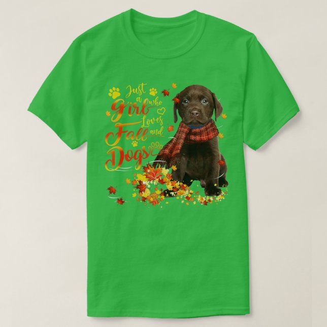 Chocolate Labrador Just A Girl Who Loves Fall And  T-Shirt (Design Front)
