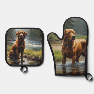 Chocolate Labrador Oven Mitt & Pot Holder Set