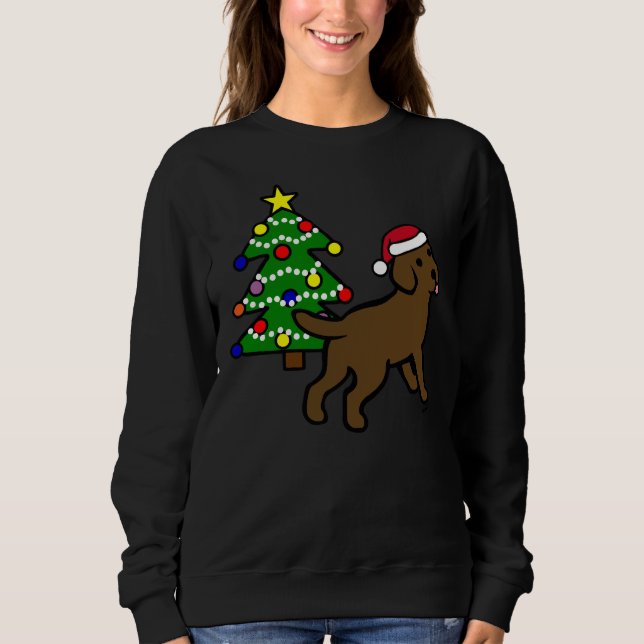 Chocolate Labrador Puppy And Christmas Tree Sweatshirt (Front)