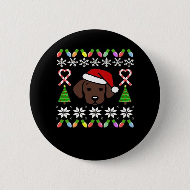 Chocolate Labrador Puppy Christmas Santa Oversized 6 Cm Round Badge (Front)
