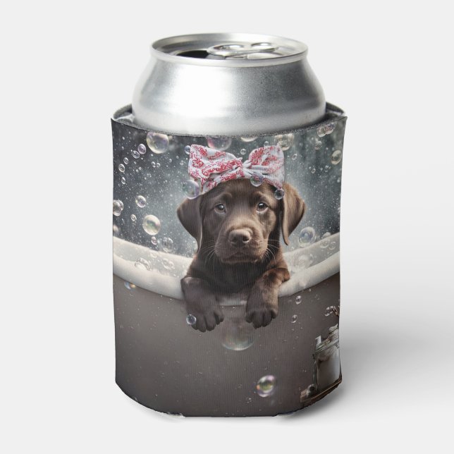 Chocolate Labrador Puppy Dog Spa Cute Can Cooler (Can Front)