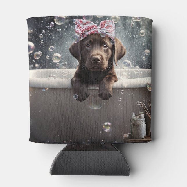 Chocolate Labrador Puppy Dog Spa Cute Can Cooler (Back)