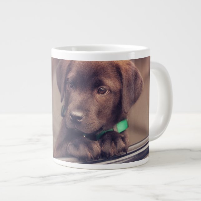 Chocolate Labrador Puppy In Car Large Coffee Mug (Front Right)