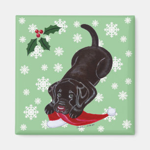 Chocolate Labrador Puppy & Santa Hat Christmas Magnet