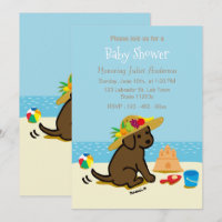 Chocolate Labrador Puppy Straw Hat Baby Shower