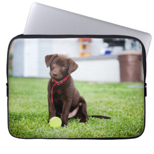 Chocolate Labrador Puppy With Tennis Ball Laptop Sleeve