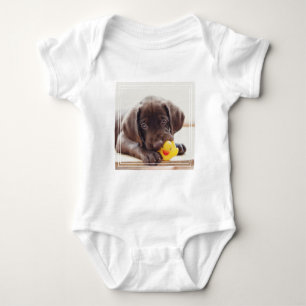 Chocolate Labrador Puppy With Toy Duck Baby Bodysuit