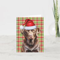 Chocolate Labrador Red and Green Plaid Christmas