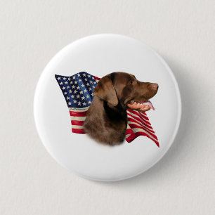 Chocolate Labrador Retriever American Flag 6 Cm Round Badge