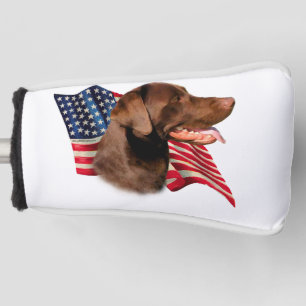 Chocolate Labrador Retriever American Flag Golf Head Cover